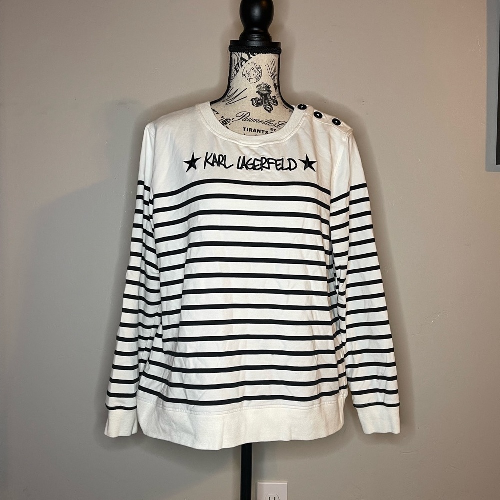 KARL LAGERFELD BLACK WHITE STRIPE long sleeve shirt. Medium